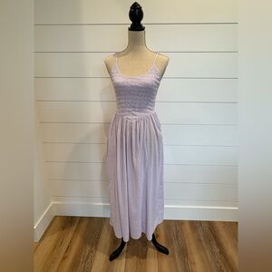 Aerie At The Barre Pullover Midi Dress Lavender Gingham Strap Smocked Size Small